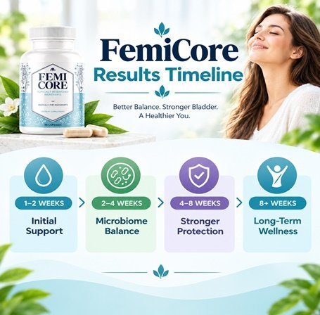 FemiCore results timeline from week 1 to month 6
